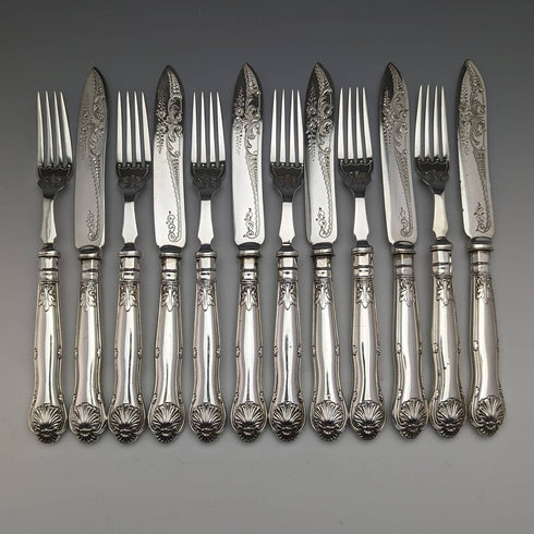 1930s British vintage silver plate dessert cutlery 6 pair set John Round